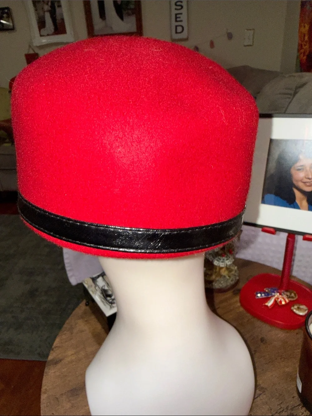 Red Wool Felt Women's Brim Hat with Black Leather Band